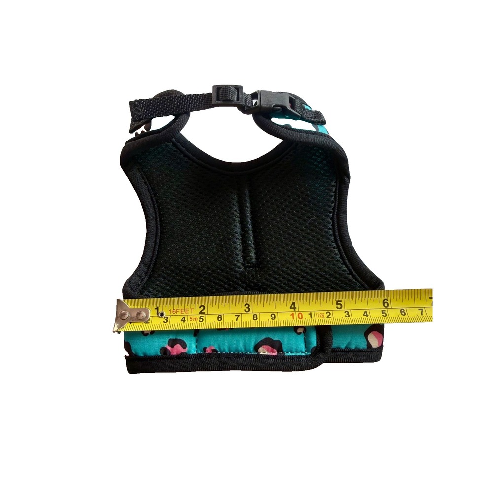 XXS Adjustable Cat Harness Teal Leopard Soft Mesh Kitten Walking Vest - Picture 8 of 12